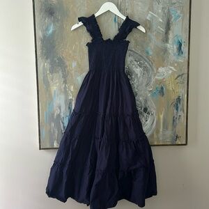 Navy Smocked sundress nap dress midi Hill House dupe XS
